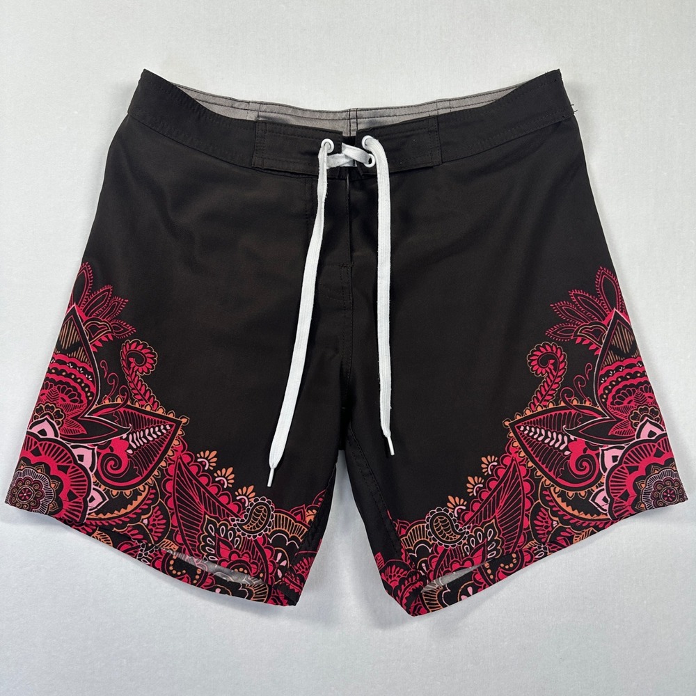 Mysterioso Board Shorts 6 Black Pink Paisley Mandala Surf Swim Beach Boho Y2K - Picture 2 of 10